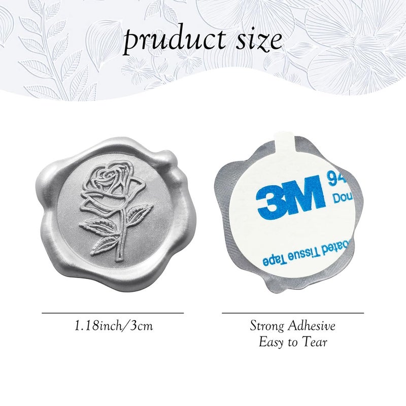 Pilloze 50 Pcs Silvery Wax Seal Stickers - Rose Style, Self Adhesive Wax Seal for Wedding Invitation, Easy Use Good Adhesion, Silvery Rose Envelope Stickers Perfect for Invitation or Seating Chart - Image 2